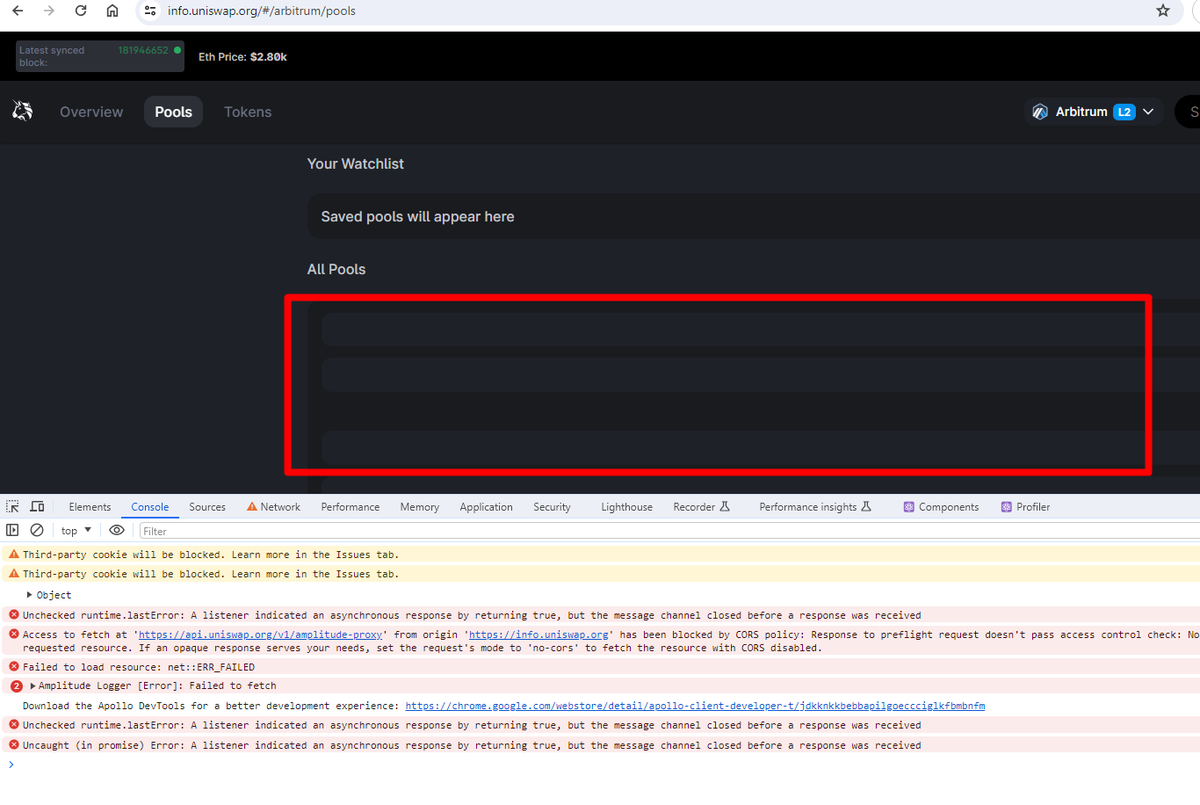 andqut's tweet photo. @Uniswap The pool analytics aren't working. Please fix it. https://t.co/InPXc7jD0o