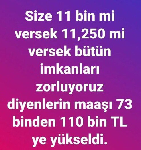 Timuçin (@tetikci064) on Twitter photo Emekliye sadaka verip bu iş bitti diyenler
hayır bitmedi memura verilen seyyanen zam EMEKLİYE verilmedikçe bu iş bitmez .
Emekli sizi affetmeyecek
#emekli 31 martı bekliyor
<a href="/isikhanvedat/">Prof. Dr. Vedat Işıkhan</a> <a href="/Akparti/">AK Parti</a>
<a href="/_cevdetyilmaz/">Cevdet Yılmaz</a>
#12BinSeyyanen10Binİkramiye Emekliye sadaka verip bu iş bitti diyenler
hayır bitmedi memura verilen seyyanen zam EMEKLİYE verilmedikçe bu iş bitmez .
Emekli sizi affetmeyecek
#emekli 31 martı bekliyor
<a href="/isikhanvedat/">Prof. Dr. Vedat Işıkhan</a> <a href="/Akparti/">AK Parti</a>
<a href="/_cevdetyilmaz/">Cevdet Yılmaz</a>
#12BinSeyyanen10Binİkramiye