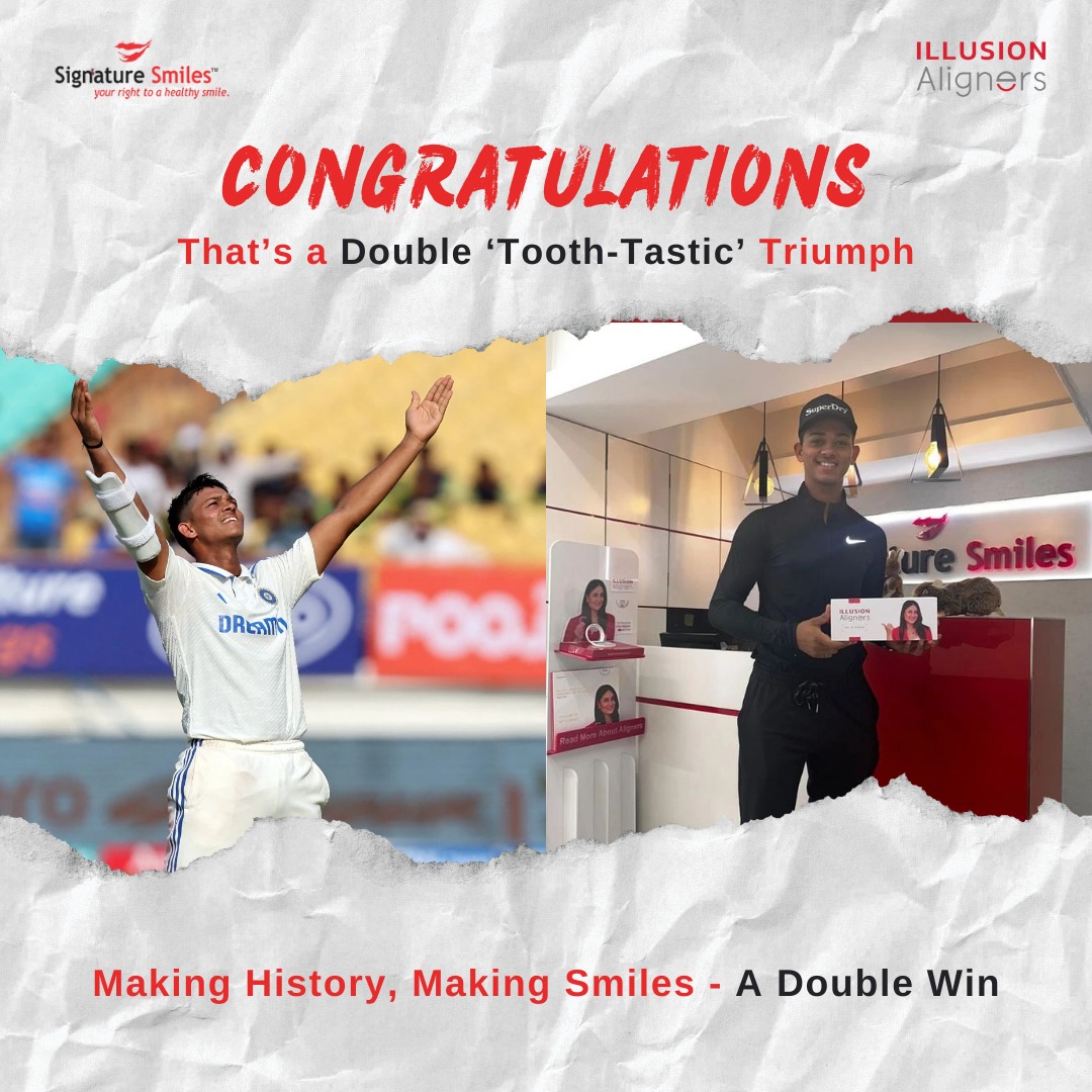 Yashasvi Jaiswal hits a double century with a smile as bright as his innings! 😁🏏 

#SmashingSmiles #CricketCelebrations 
#clearaligners #illusionaligners #smile #orthodontics #Dentist #dentistry #aligners  #dental  #yashasvijaiswal #yashasvi #India #INDvsENGTest #INDvBAN #Smile