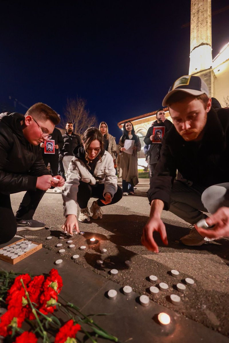 erionveliaj's tweet photo. Young activists hold a vigil in Tirana to pay tribute to #AlexeiNavalny's death in a russian penal colony! His brutal treatmant is yet another testament to Russia's agression at home as well as abroad! The bravery of Navalny is an inspiration to democratic forces worldwide! https://t.co/YKpKkZjrb3