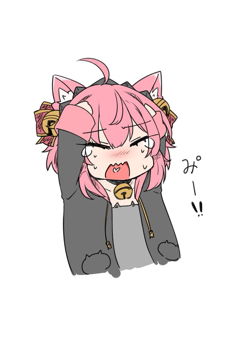 1girl bell animal ears solo pink hair ahoge cat ears  illustration images