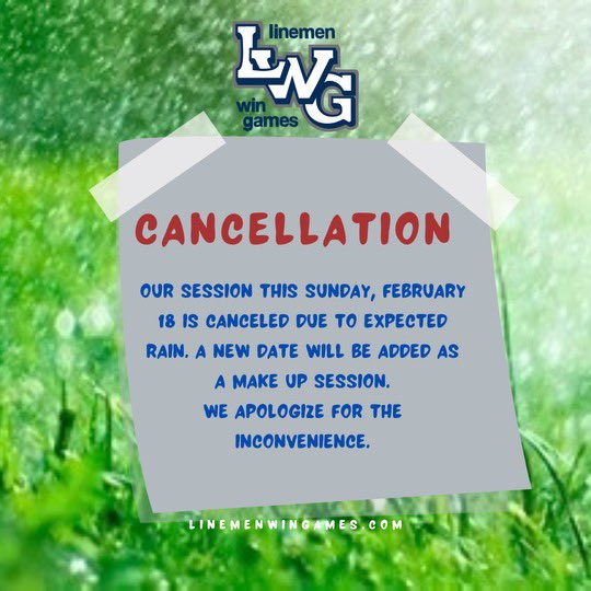Reminder- LWG has been canceled tomorrow Sunday February 18 due to weather.