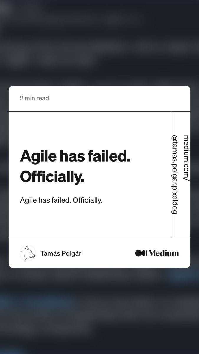 anastan22's tweet photo. “Agile has failed. Officially.” by Tamás Polgár
https://t.co/48fEWgXCEX https://t.co/uzAVYsyFRP