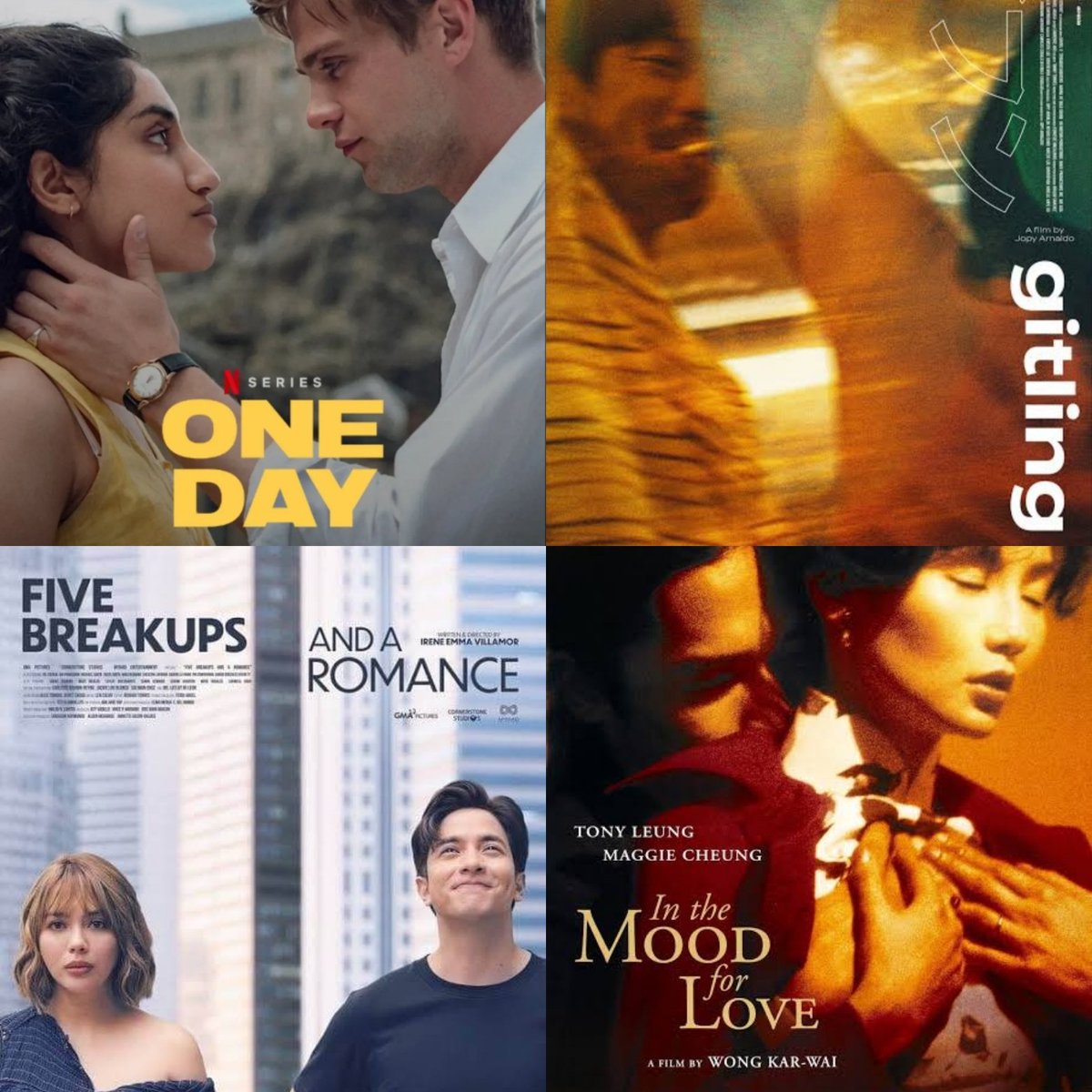 It's been a #mapanakit Valentines week for me.

#OneDay #Gitling #FiveBreakupsAndARomance #IntheMoodforLove #NetflixPH #Cinema76FilmSociety #PrimeVideo #Mubi