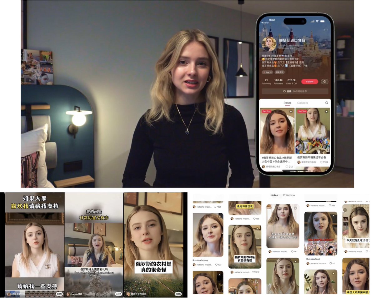 Byron_Wan's tweet photo. Ukrainian girl Olga Loiek discovered recently that her face and voice had been stolen and deepfaked on to various fictitious “Mandarin-speaking Russians” — April, Natasha, etc — marketing Russian food or rooting for Russia etc via livestreams on 🇨🇳 social media such as Xiaohongshu (小红书)…

As a Ukrainian, Olga is particularly infuriated…

https://t.co/t72X0rY1fl