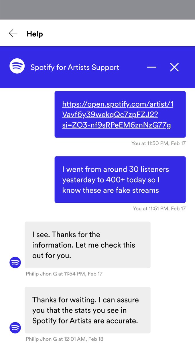 yellgnatz's tweet photo. Can't make this up... They remove my music for fake streams but when I report the streams, they assure me they're authentic. https://t.co/0fJnQ6J9CW
