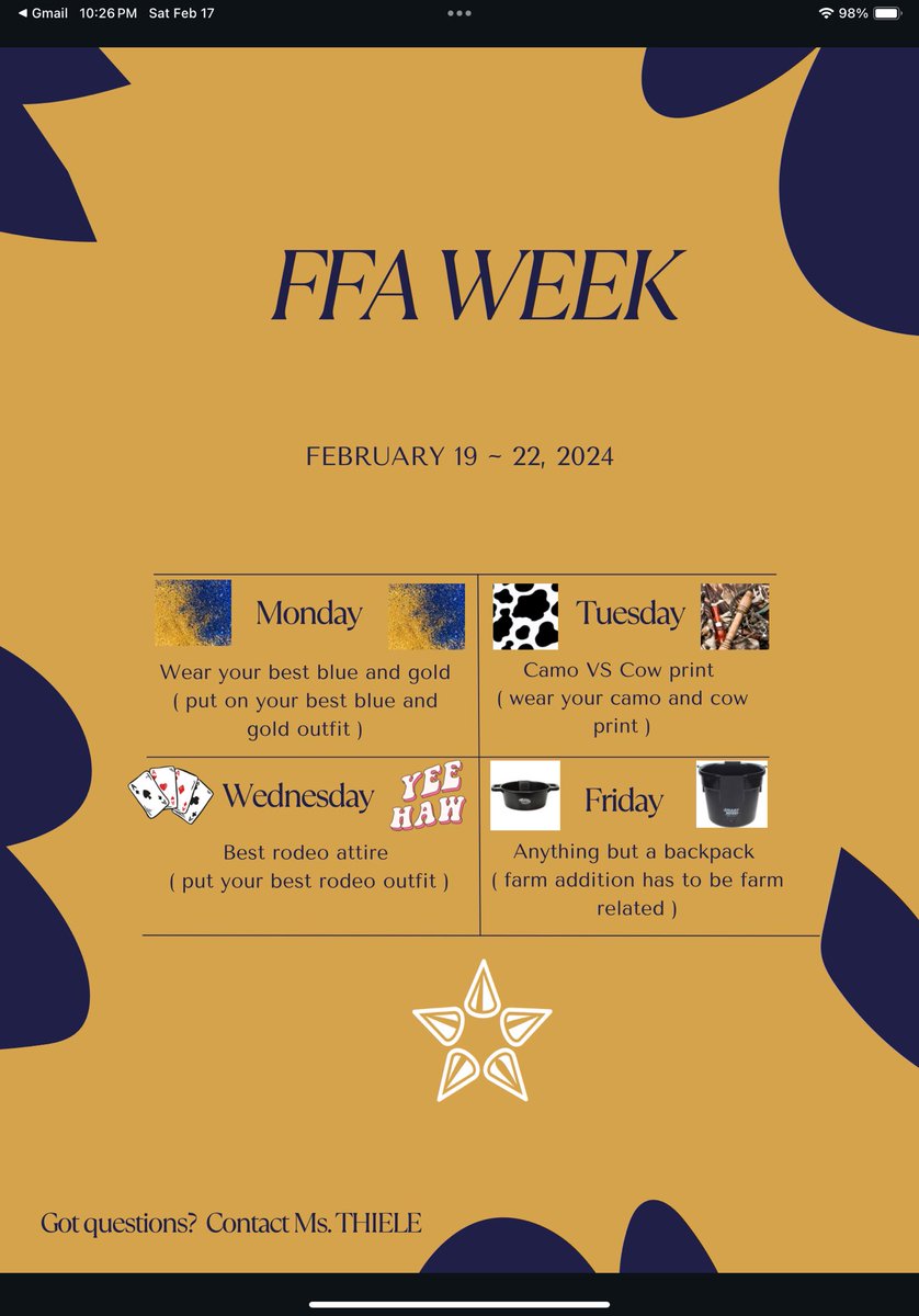 Marlin FFA will celebrate National FFA week this week we encourage everyone on the secondary campus to dress up with us!!! @MarlinSecondary @ffa_marlin