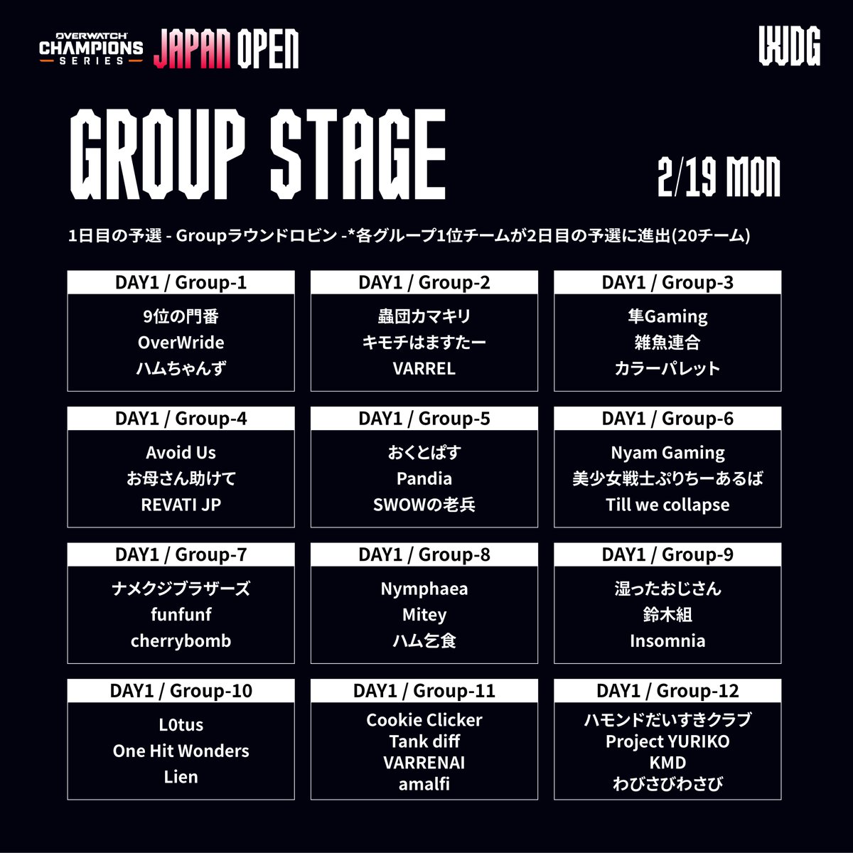 OWCS Japan Open｜予選の構造及びグループ分けのご案内 明日2/19(月)19