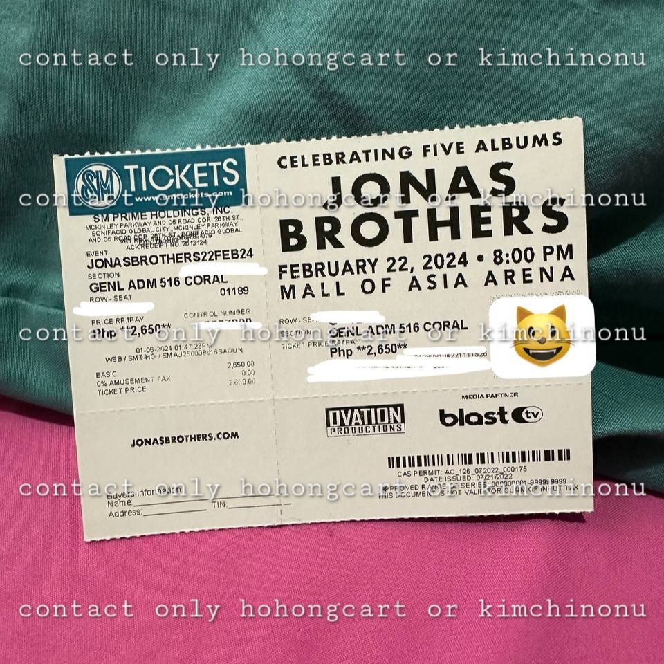 hohongcart's tweet photo. wtt jonas brothers in manila 

1pc
have: General Admission 516
want: General Admission 519 

loc: cavite (bgc/makati depends on schedule)
mod: meet-up or grab delivery two-way booking by us 

for safety purposes, we will be requiring IDs along with a photo proof

[ @kimchinonu ] https://t.co/hOdZx97J9y