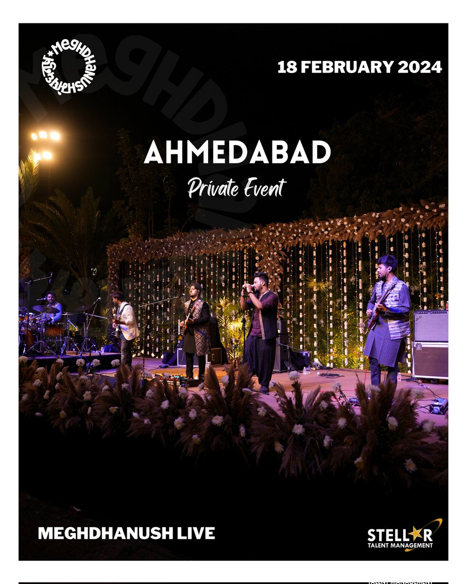 TalentStellar's tweet photo. Ahmedabad, Meghdhanush is set for a Dazzling Evening with you!  🤩

Meghdhanush taking the stage tonight for a Private Gig!

#Meghdhanush #MeghdhanushLive #MDLive #Ahmedabad #StellarTalentManagement https://t.co/K3IT967GJR