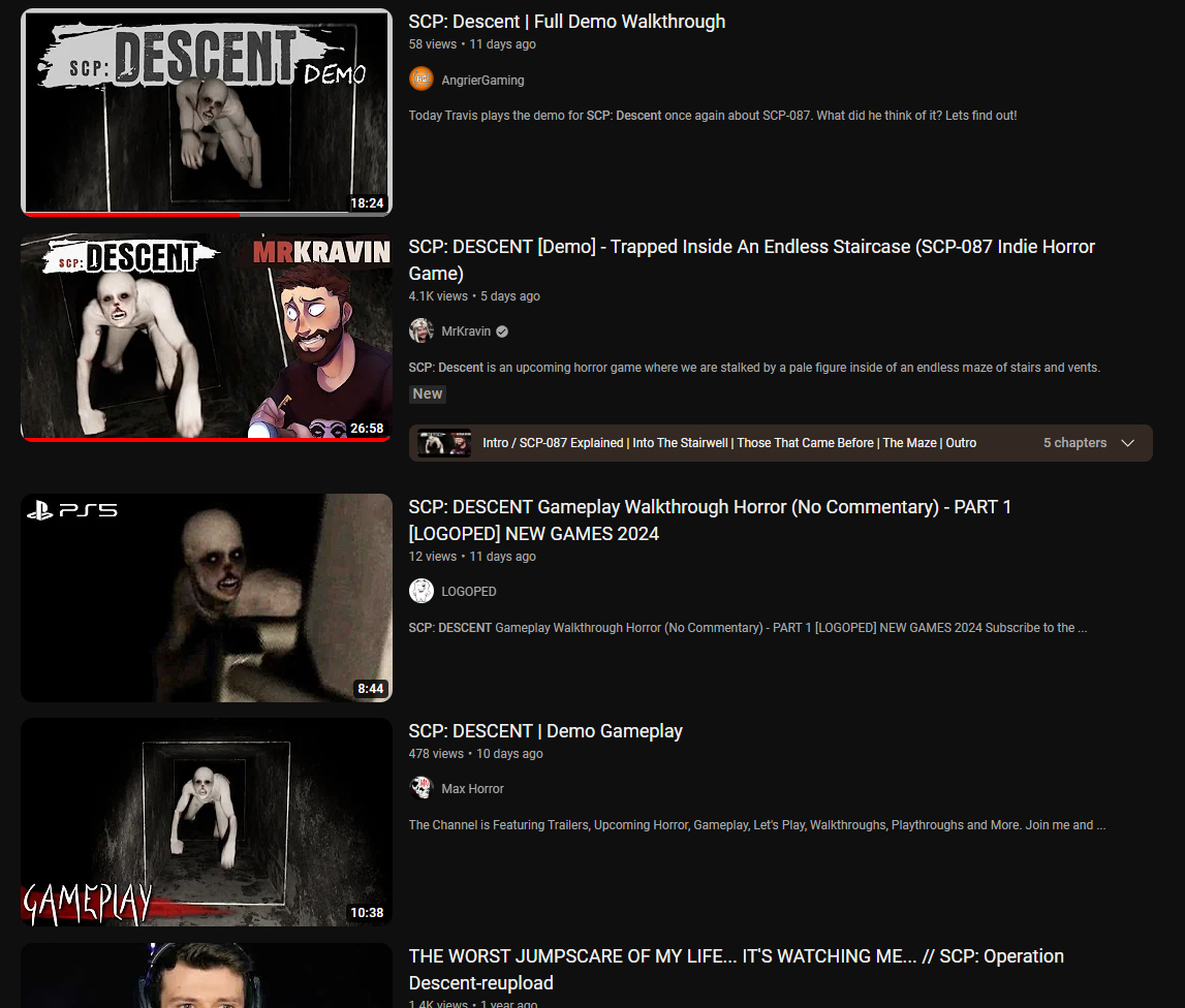 It's awesome to watch when your demo starts picking up traction with let's plays! And to see what people pick for their thumbnails :P

#SCP #SCPFoundation #horrorgame