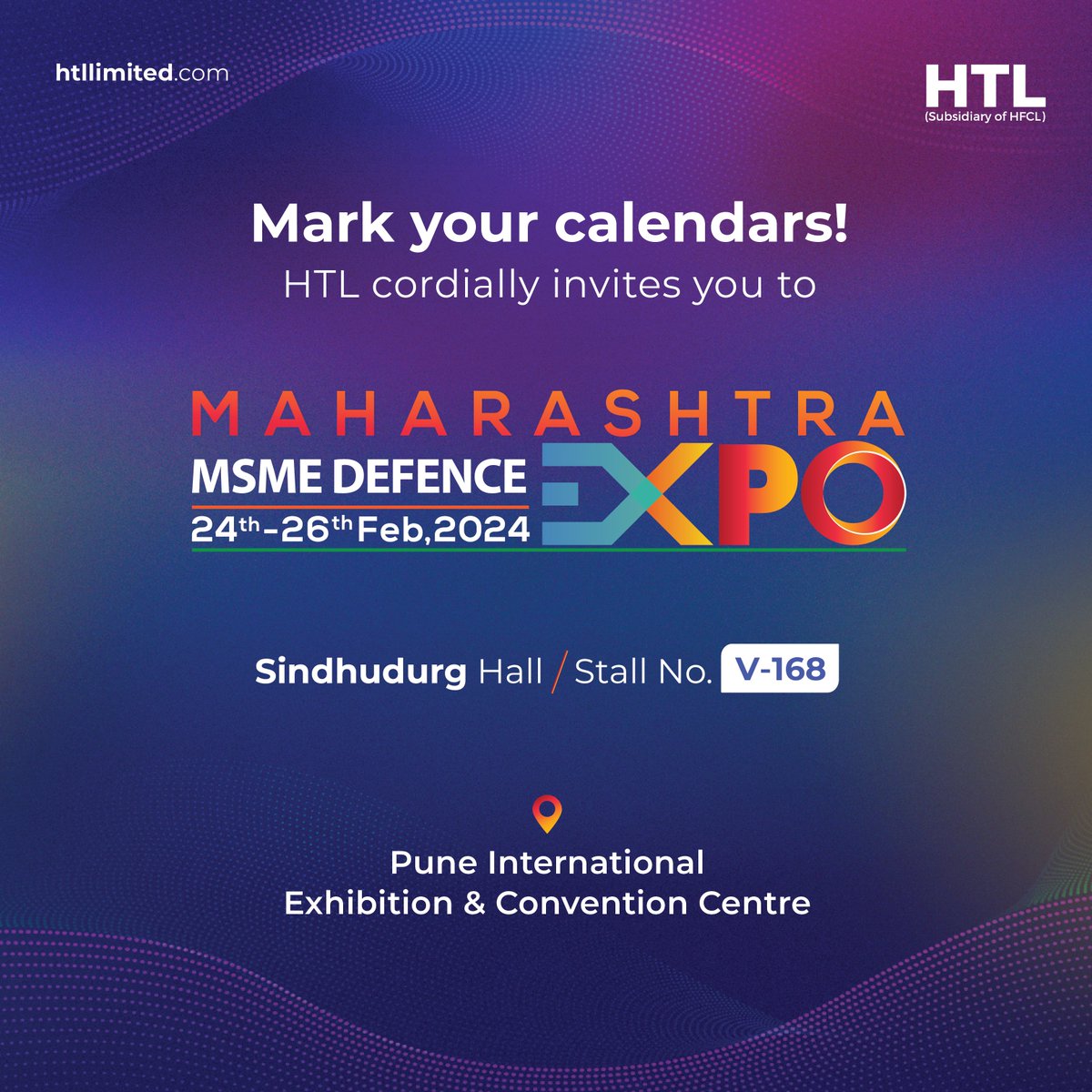 htl_limited's tweet photo. We are pleased to announce our participation at
#MaharashtraMSMEDefenceExpo 2024!
Come, visit, and explore HTL’s Aerospace & Defence product portfolio at Stall V-168 from 24-26th Feb at Pune International Exhibition & Convention Centre.
See you there!
#HTLLtd #WiringHarness https://t.co/hEgvW5KkQf