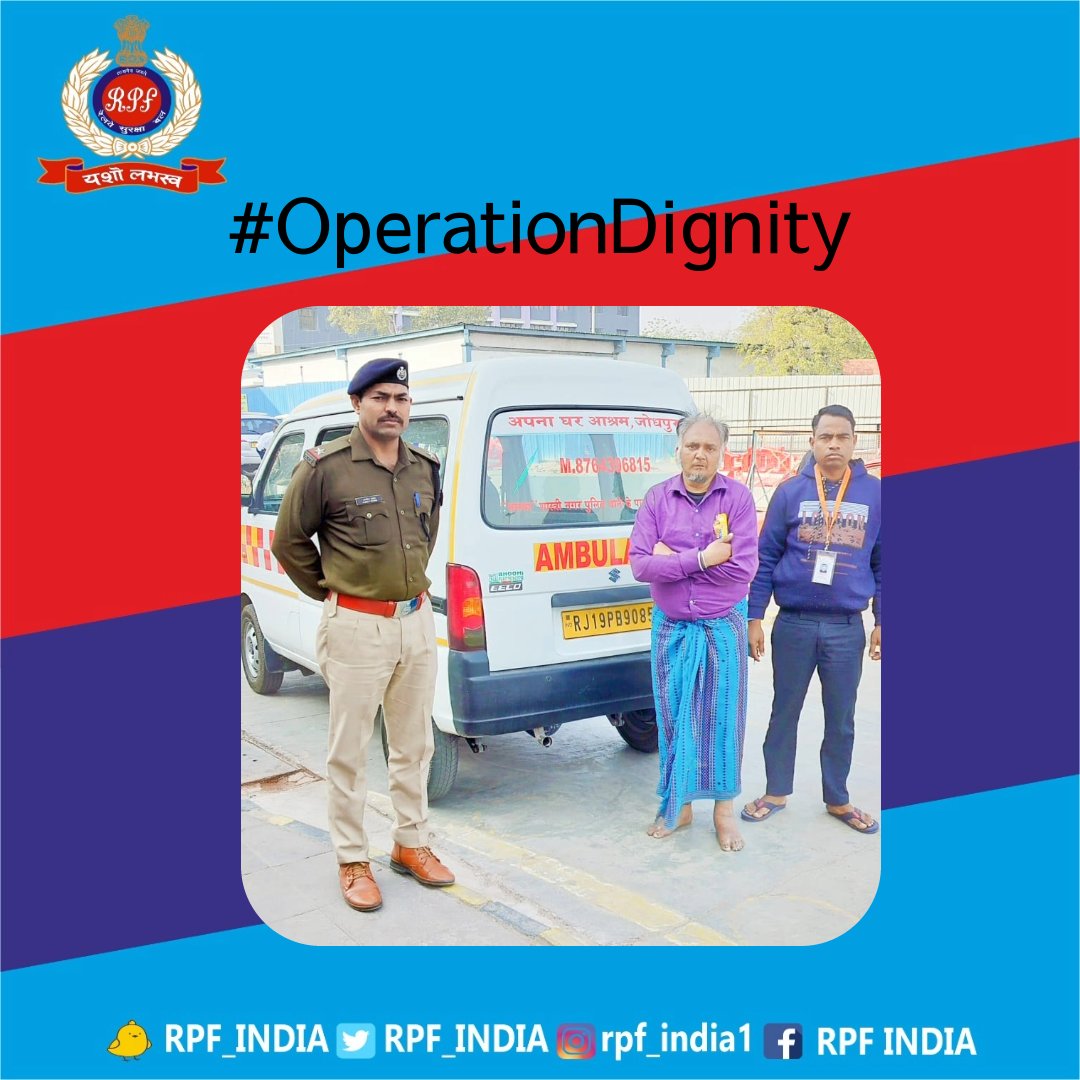 #OperationDignity: ASI/NWR Ajit, during his rounds noticed Vedprakash, struggling with asthma and diabetes, alone at Jodhpur's GRP Side Foot Over Bridge. Acting promptly, Ajit coordinated efforts to ensure Vedprakash received necessary medical attention. @RailMinIndia