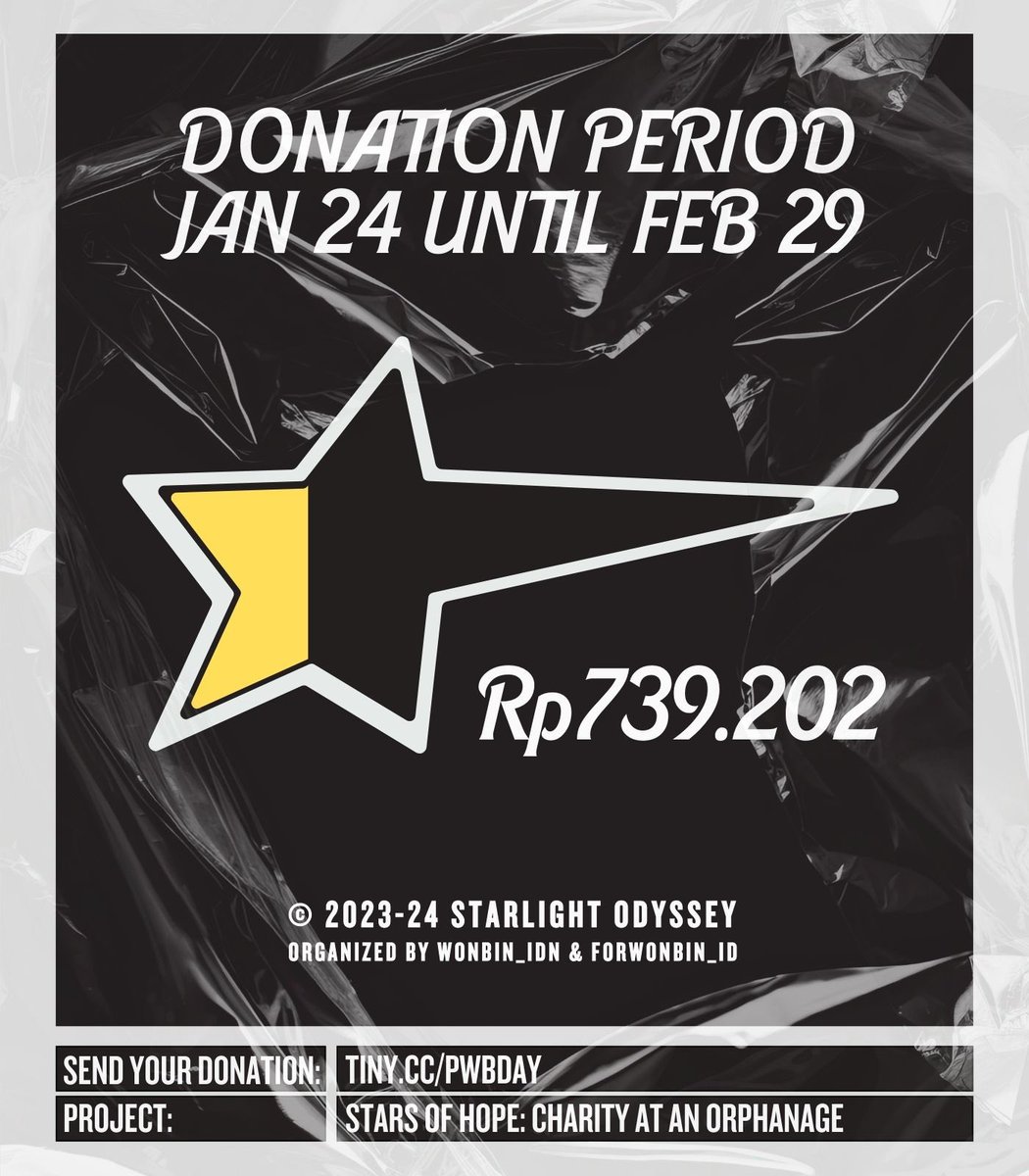 FORWONBIN_ID's tweet photo. ๐ซ 2024 WONBIN BโDAY DONATION UPDATE ๐ธ
Terkumpul IDR 739.202! ๐
๐ Detail: https://t.co/8Bdiez2mx9
โญ๏ธ Target: IDR 3.500.000
โค๏ธ Stars of Hope: Bringing Hope to Little Hearts at the Orphanage.
#StarlightOdyssey #StarsofHope
#WONBIN #RIIZE #๋ผ์ด์ฆ #์๋น #๋ฐ์๋น https://t.co/70Or7d1gDK