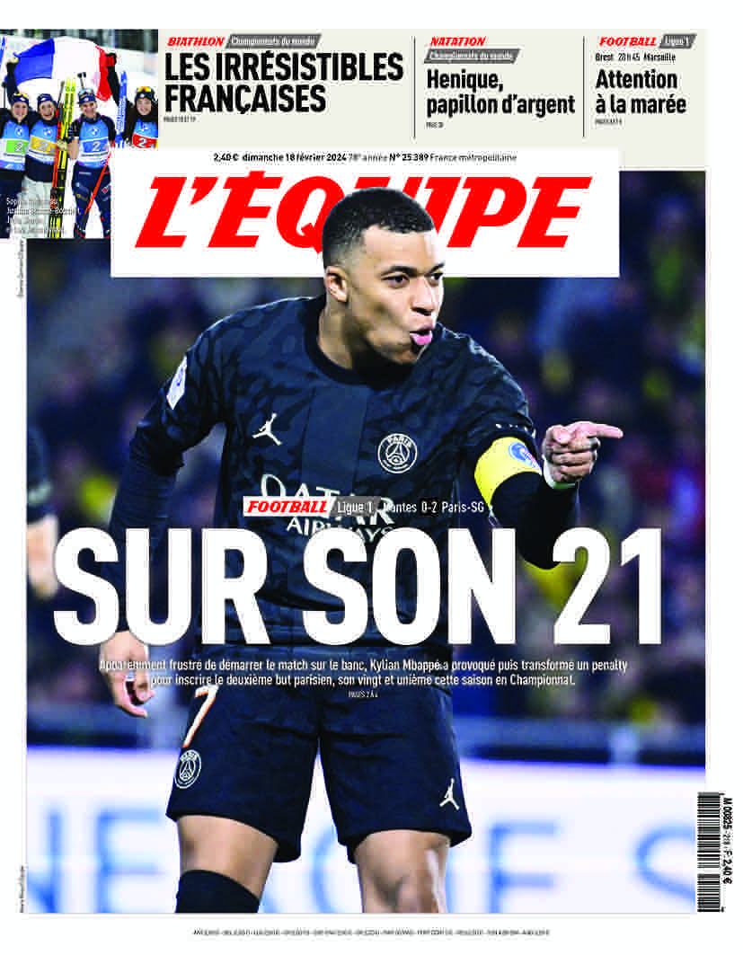 lequipe's tweet image. La une du journal L’Équipe du dimanche 18 février 

Lire l’édition &amp;gt; ow.ly/Bu7Q50QEkwy