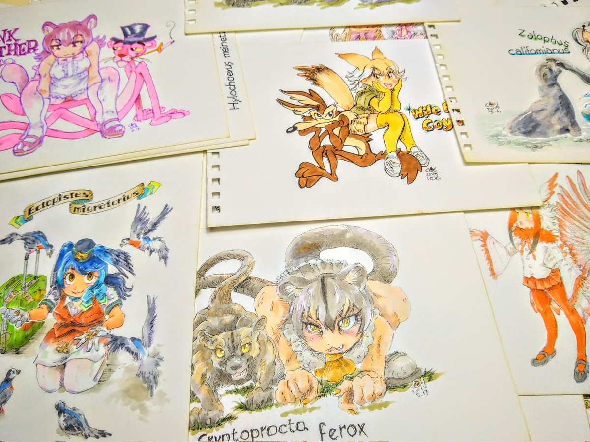 今回の京都、圭さんのご協力で約7年いつか本が出せたら…と保管していた絵葉書サイズのけもフレ絵原画約70枚『全て手直しして』販売させて頂きます
全部綺麗に展示とはいきませんが、是非とも見るだけでも来て下さい