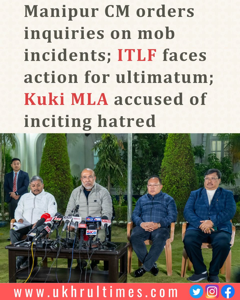 ukhrultimes's tweet photo. #ManipurViolence: Chief minister #NBirenSingh has come out strongly against the recent unwanted incidents in violence-hit Manipur and announced two separate magistrate inquiries into #mobviolence in #Churachandpur after suspension of a police constable and looting of arms case at the 5th IRB camp, Chingarel and Manipur Police Training Centre in Pangei, #ImphalEast district.
Must read | https://t.co/oK91zj5rnx