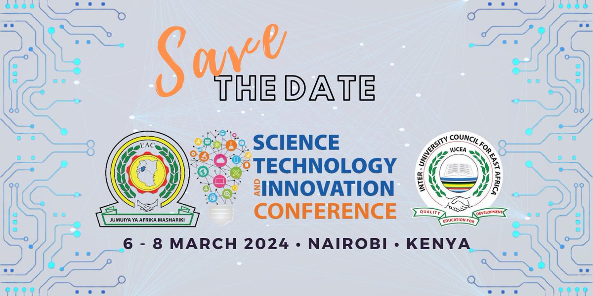 EAC_STI's tweet photo. The 3rd EAC Regional #STIConference will take place under the overarching theme of โAccelerating development & diffusion of #Science, #Technology & #Innovation solutions for a #green, #inclusive & #resilient #EastAfricaโ. In #Nairobi, 6-8 March. Registrations to be opened SOON! https://t.co/wGUHizjncw