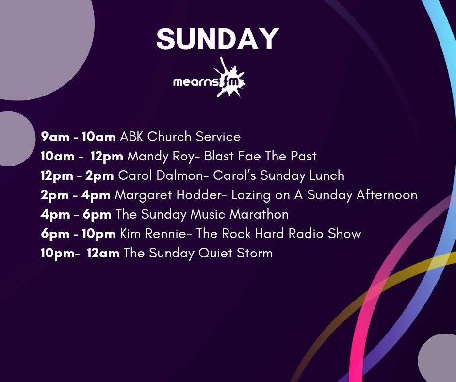 Check out the fantastic line up we have for your Sunday Audible delights! Tune in from 10AM to hear Mandy take you through her blast fae the past show! To listen go to Mearnsfm.org.uk or ask your smart speaker to play MearnsFM!