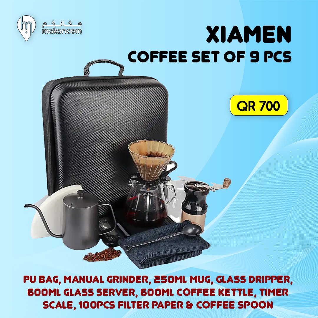 Xiamen 9-piece suit Coffee Gift Set. Includes Coffee Hand Brew Tools, Drip Coffee Set. Buy now at #makancom.co. #coffeeset #kitchentools #giftset #qatar #onlineShopping   #مكانكوم #قطر