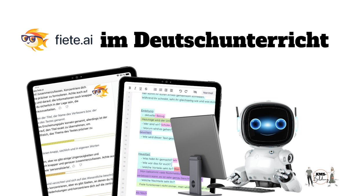 Auf unserem Blog sind zwei wundervolle Gastbeiträge zu @FieteAi von <a href="/Ankikow/">Anki</a> sowie ihren Schüler:innen erschienen.

Feedback zu @FieteAi im Deutschunterricht: kms-bildung.de/2024/02/14/die…

Reflexion von ihren SuS zum Einsatz von KI sowie @FieteAi: kms-bildung.de/2024/02/14/sch…

#twlz