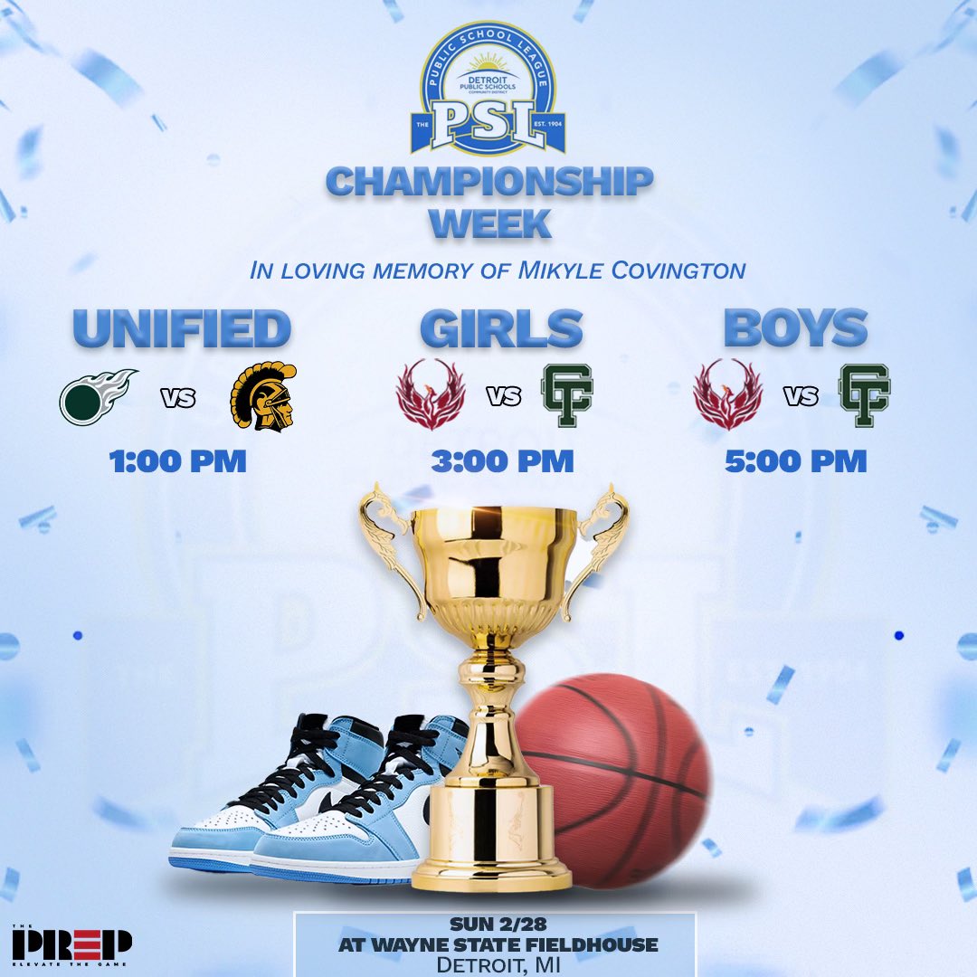 Today we will be hosting the PSL Championship 🏆 Game 1 Detroit Cody vs Detroit Henry Ford at 1:00 PM Game 2 Detroit Renaissance vs Cass Tech at 3:00 PM Game 3 Detroit Renaissance vs Cass Tech at 5:00 PM Game 1 link: youtube.com/live/-UqADFY8u… Game 2 link