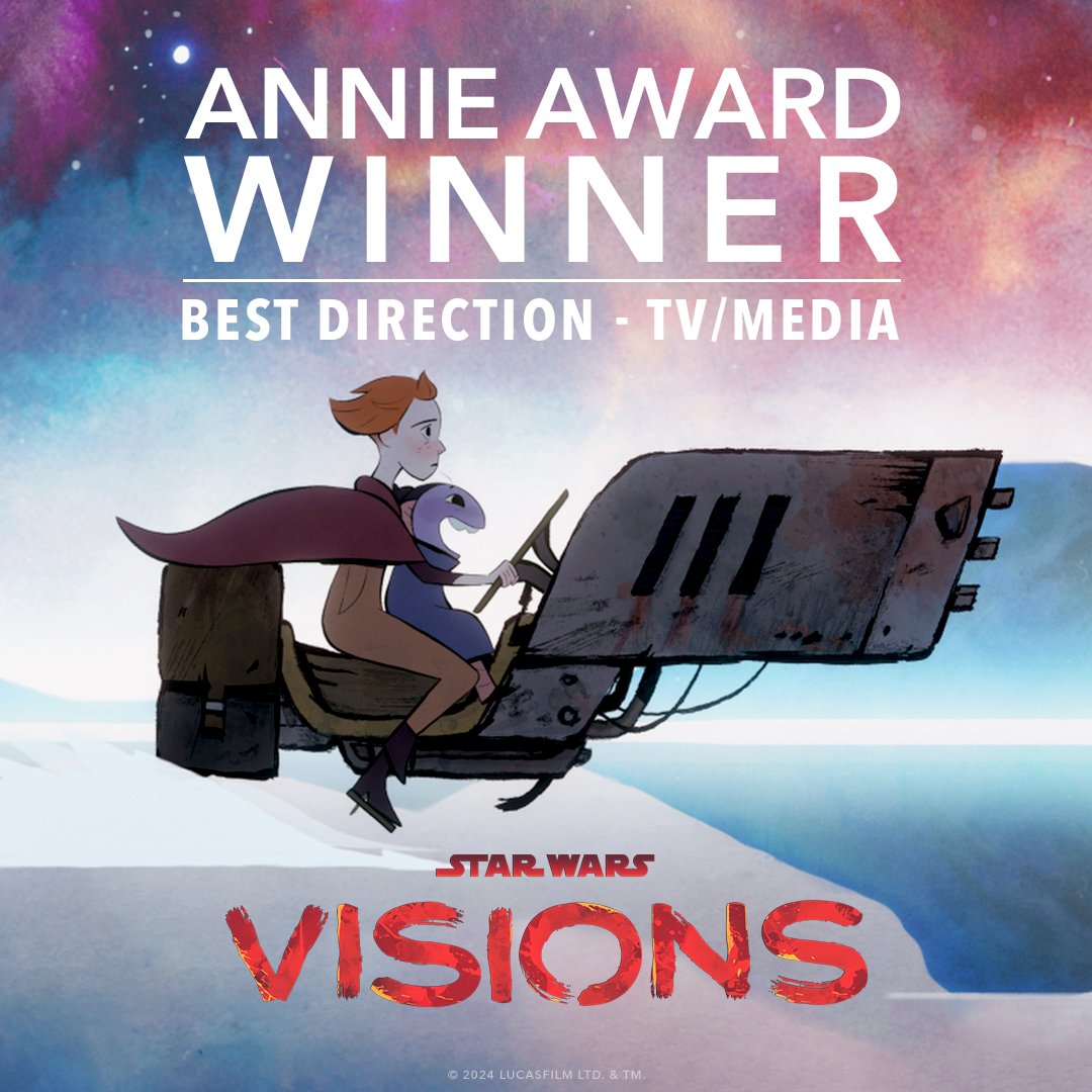 Congratulations to Paul Young and @CartoonSaloon on the Annie Award win for Best Direction - TV/Media for Star Wars: Visions Volume 2 (“Screecher’s Reach”)! #AnnieAwards