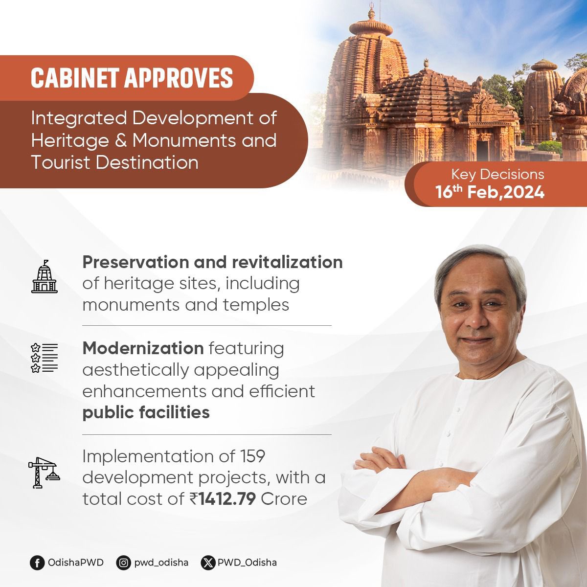 #OdishaCabinet, led by Hon'ble CM @Naveen_Odisha, has approved the Integrated Development of Heritage & Monuments and Tourist Destination, proposed by the Works Department.