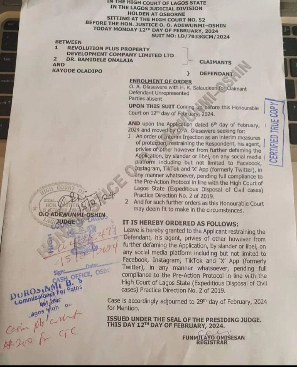 propertyfaqs's tweet image. RevolutionPlus Property Development Company obtains restraining order, files multibillion naira libel lawsuit against Kayode Oladipo the man in the viral video
#RevolutionPlus 
#kayodeoladipo
