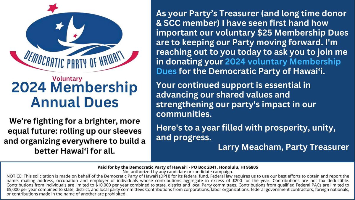 Now, more than ever, we call upon ALL members to fortify our party with financial support. Can we count on you to contribute your annual voluntary membership dues of $25? Your Membership Dues play a pivotal role Donate here: secure.actblue.com/donate/vol_mem…