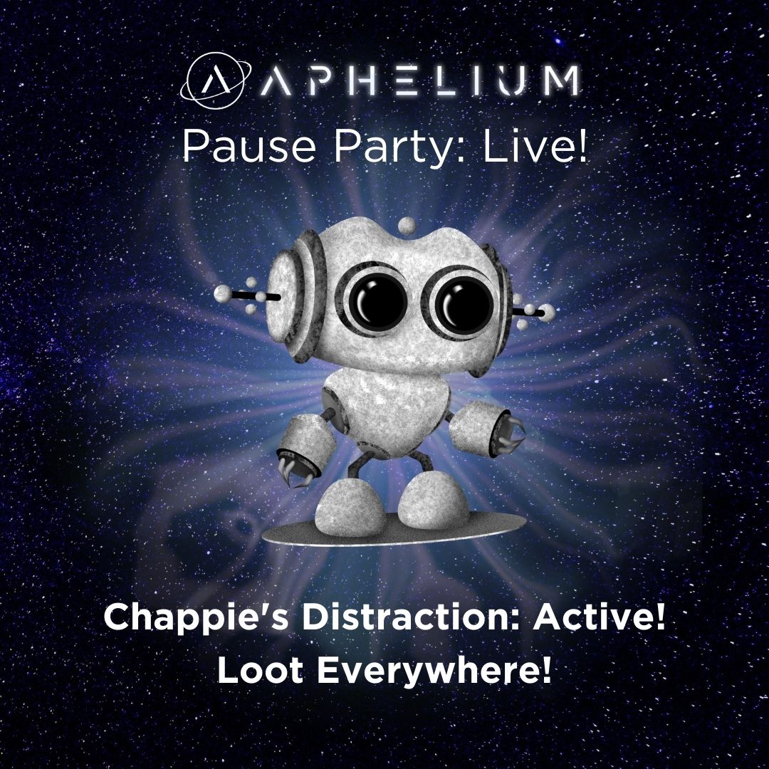 ApheliumGame's tweet photo. Chappie's at it on our planet during the pause, distracting astronauts with glittering treasures while we secretly prep the combat mechanics for Season 3. Seen how generous he's been lately? Maybe he's broken... or just in a really good mood?

#ApheliumGame #WAXNFT #WAXFAM #P2E https://t.co/UnVNvdD9Rg