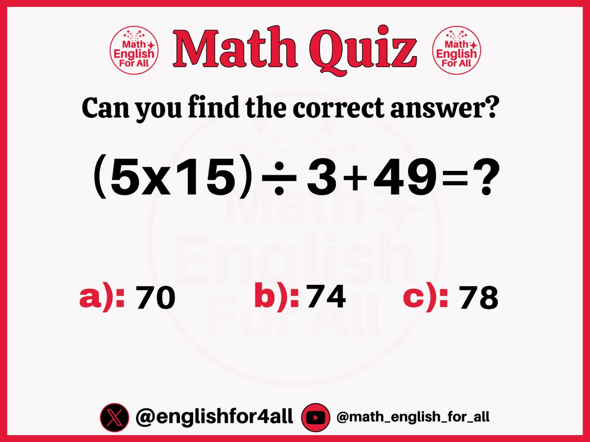 Math Quiz(24):
Can you find the 'Right Answer' ⬇️

Please  🔁+❤️+✍️+ Follow @english_4for_all🔔
#mathquiz