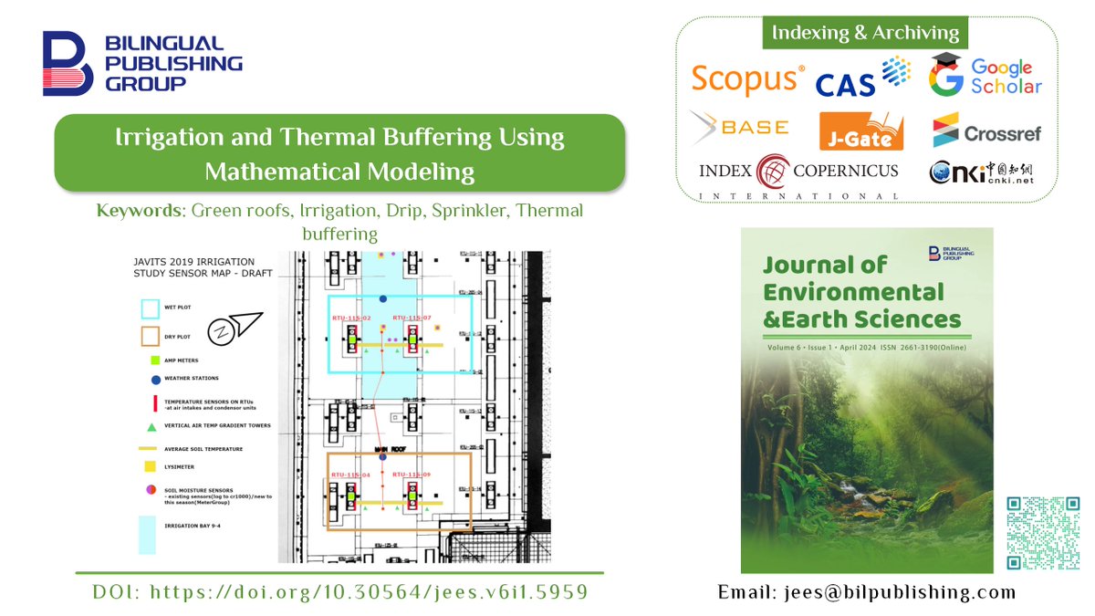 jcsr_Editorial's tweet image. 📷 Irrigation and Thermal Buffering Using Mathematical Modeling
📷 Two methods of irrigation, drip, and sprinkler were studied to determine the response of the Javits green roof to irrigation.
#Green_roofs #Irrigation #Drip #Sprinkler #Thermal_buffering
doi.org/10.30564/jees.…