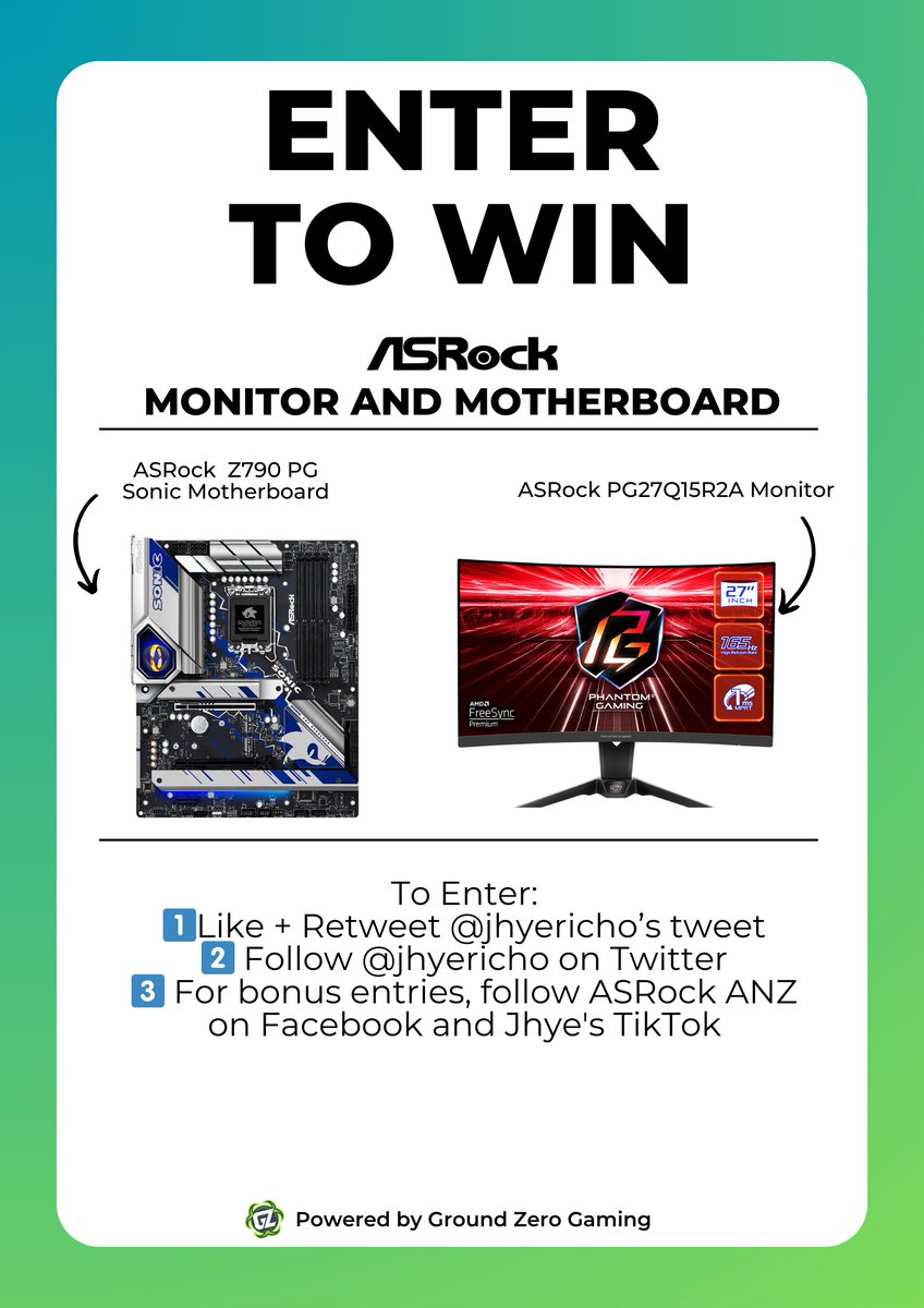 Jhye Richardson (@jhyericho) on Twitter photo Who needs a gaming PC upgrade?
Thanks to #ASRock I'm giving away a brand new ASRock PG27Q15R2A Monitor & Z790 PG Sonic Motherboard!
To enter simply:
1. Retweet and follow <a href="/jhyericho/">Jhye Richardson</a>
2. Register through the Gleam link and find out how to get yourself a bonus entry! Who needs a gaming PC upgrade?
Thanks to #ASRock I'm giving away a brand new ASRock PG27Q15R2A Monitor & Z790 PG Sonic Motherboard!
To enter simply:
1. Retweet and follow <a href="/jhyericho/">Jhye Richardson</a>
2. Register through the Gleam link and find out how to get yourself a bonus entry!