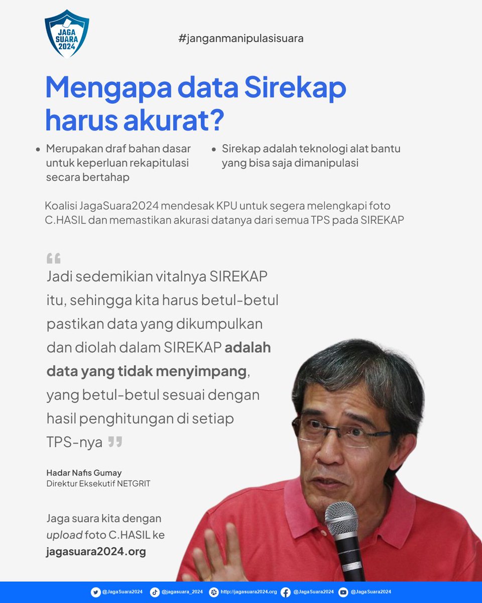 Mohon <a href="/KPU_ID/">KPU RI</a> segera membenahi permasalahan SIREKAP.  Akuntabilitas dan kerja transparan harus tetap diciptakan. Jangan malah akan menutup SIREKAP. Akan tambah gelap Pemilu 2024 yg sudah banyak masalah ini.
#Pemilu2024 #jagasuara2024 
#janganmanipulasisuara