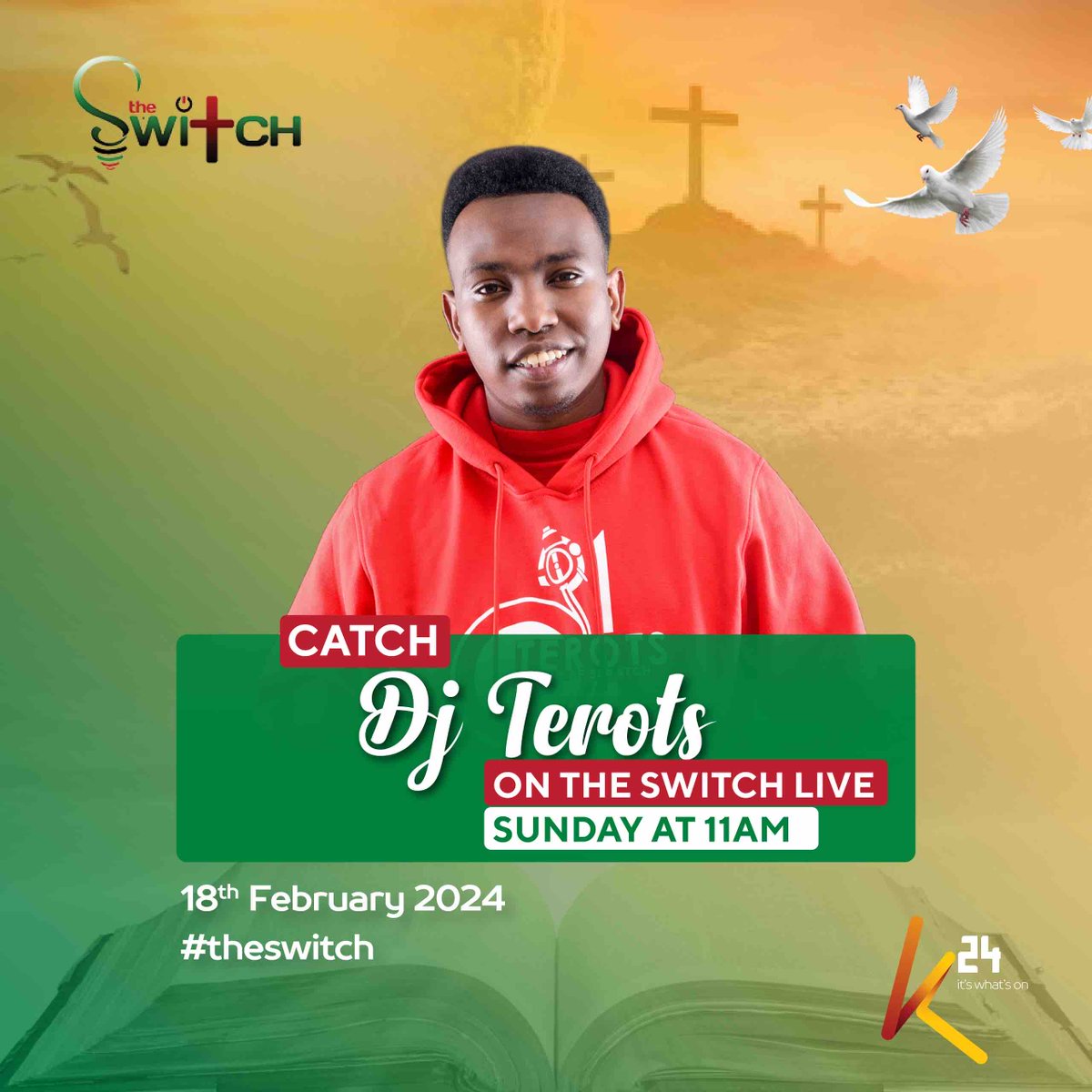 K24Tv's tweet photo. Join us at 11 am on #SwitchTV for an incredible show featuring today’s amazing guests: @Kriserroh, @GuardianAngelK, and @Djterots. It is a lineup you won’t want to miss!

@Djsoxxy @gertigee @muhohomacharia https://t.co/t0tWAFyS25