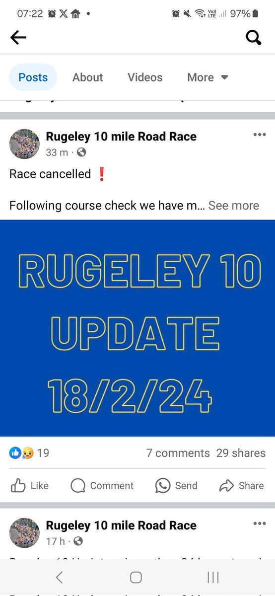 RUGELEY 10M RACE 18.02.2024 CANCELLED DUE TO CONTINUED OVERNIGHT RAIN AFFECTING COURSE SAFETY. PLEASE SHARE @BBCDerby @BBCLeicester @BBCRadioStoke @BBCCWR @BB