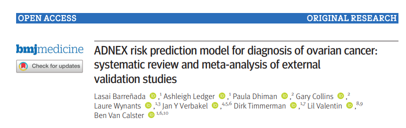 Discover our latest research in @BMJMedicine! We conduct a systematic review and meta-analysis of external validations of the ADNEX model for ovarian cancer diagnosis, highlighting areas for methodological reporting improvement. 
bmjmedicine.bmj.com/content/3/1/e0…