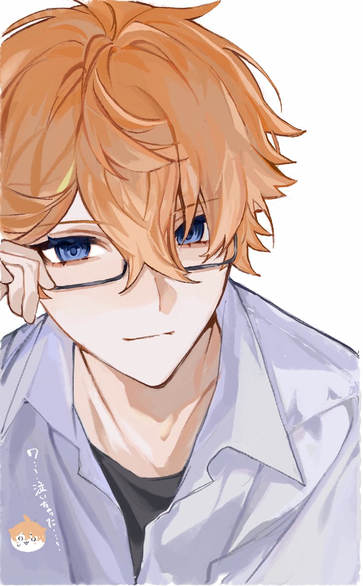 tartaglia (genshin impact) 1boy blue eyes male focus shirt glasses bangs hair between eyes  illustration images
