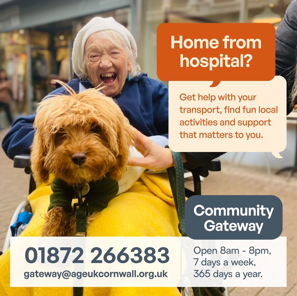 Do you need to support someone home from hospital? Then the Community Gateway helpline is there for you. Give them a call - open from 8am to 8pm every day: 01872 266383. 🔗cornwallvsf.org/communitygatew…