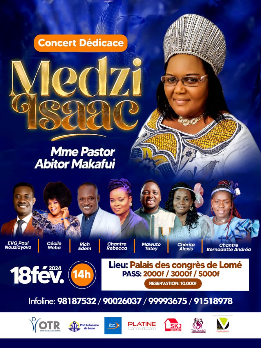 safevoice's tweet photo. MEDZI ISAAC - Mme Past. Abitor Makafui 

"J'ai eu Isaac, Mon Dieu m'a fait sourire" le nouvel album de votre Chantre émérite sera lancé officiellement ce dimanche 18 Février au Palais des Congrès de Lomé à partir de 14H.

#AbitorMakafui #MedziIsaac #UcetTogo #EdjGroup https://t.co/mJ1HuHCOKN