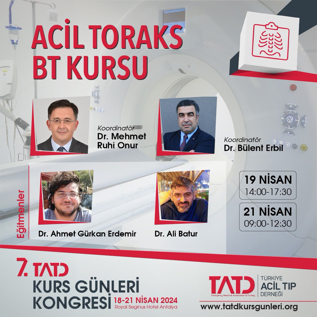 🌟Kurslarımızı tanıyalım🌟
 “Acil Toraks BT” Kursu
Programın tamamına ulaşmak için 👉🏻 tatdkursgunleri.org/kurslarimiz/ adresini ziyaret edebilirsiniz. 

🌍 7. TATD Kurs Günleri Kongresi, 18-21 Nisan 2024 tarihlerinde, Antalya’da gerçekleştirilecektir. Kaçırmayın! <a href="/gantoerbil/">Bülent Erbil</a> <a href="/dralibatur/">Ali Batur</a>