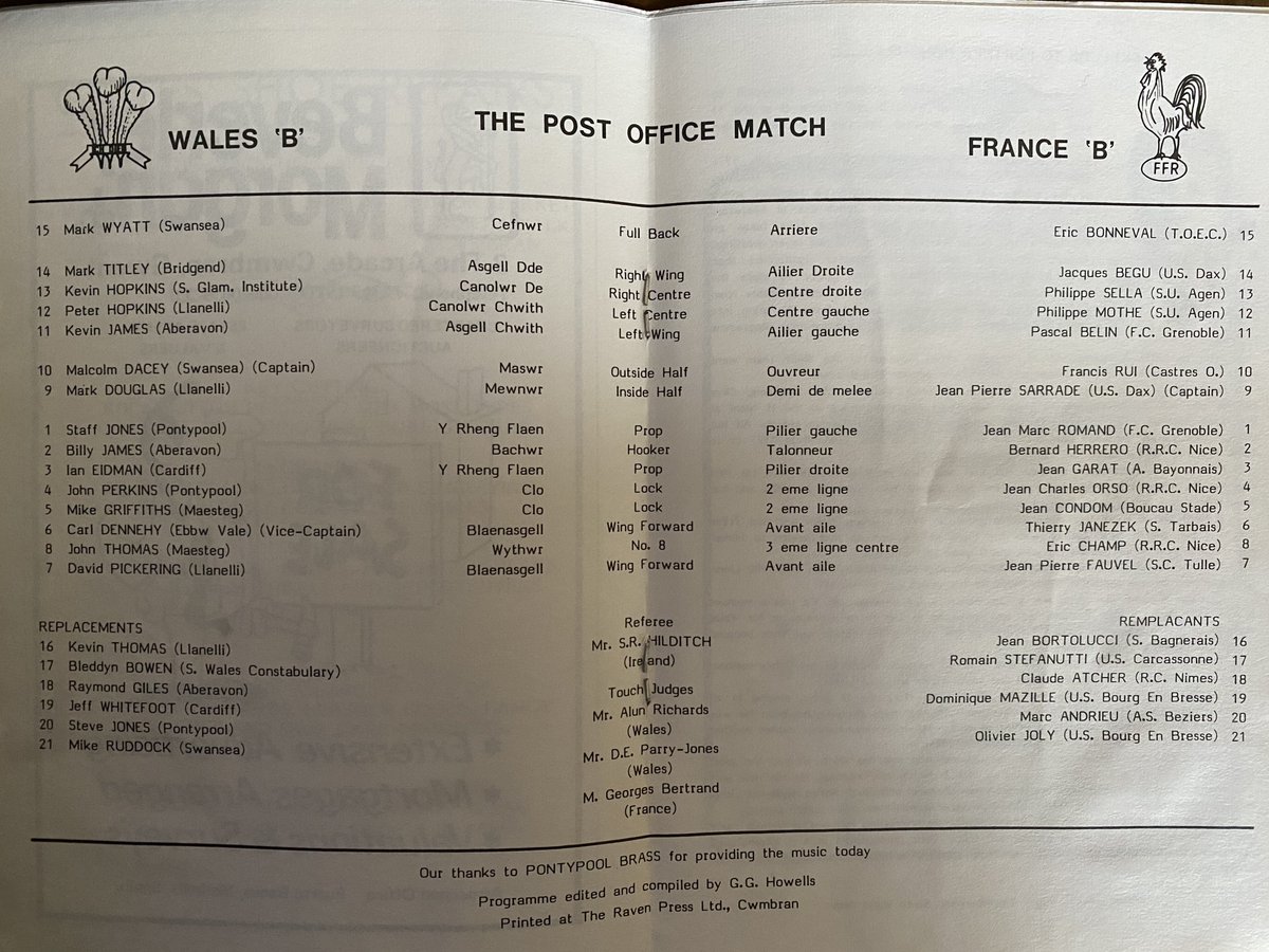 Legends of Welsh & French rugby from 1982 #welshrugby #rugbyprogrammes #pontypoolpark #walesb #franceb