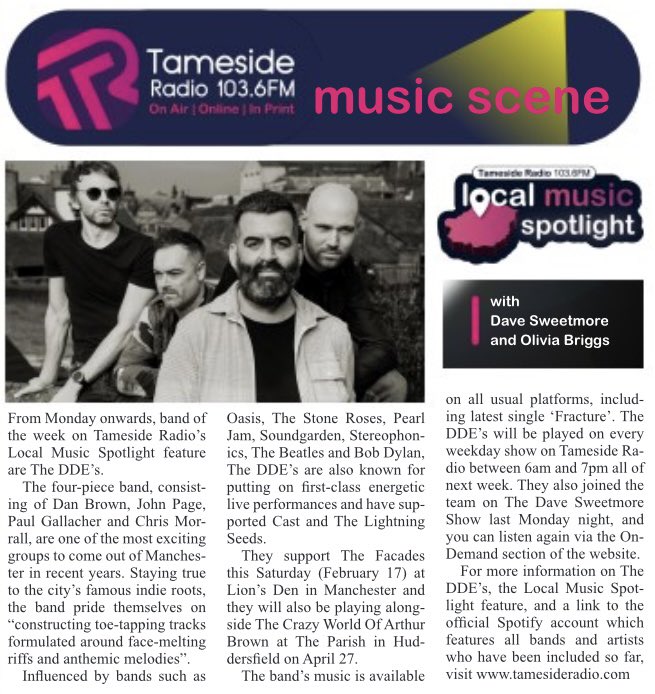 From 6am tomorrow and playing on all daytime shows on @tamesideradio this week, Local Music Spotlight band of the week are @wearetheddes ↘️