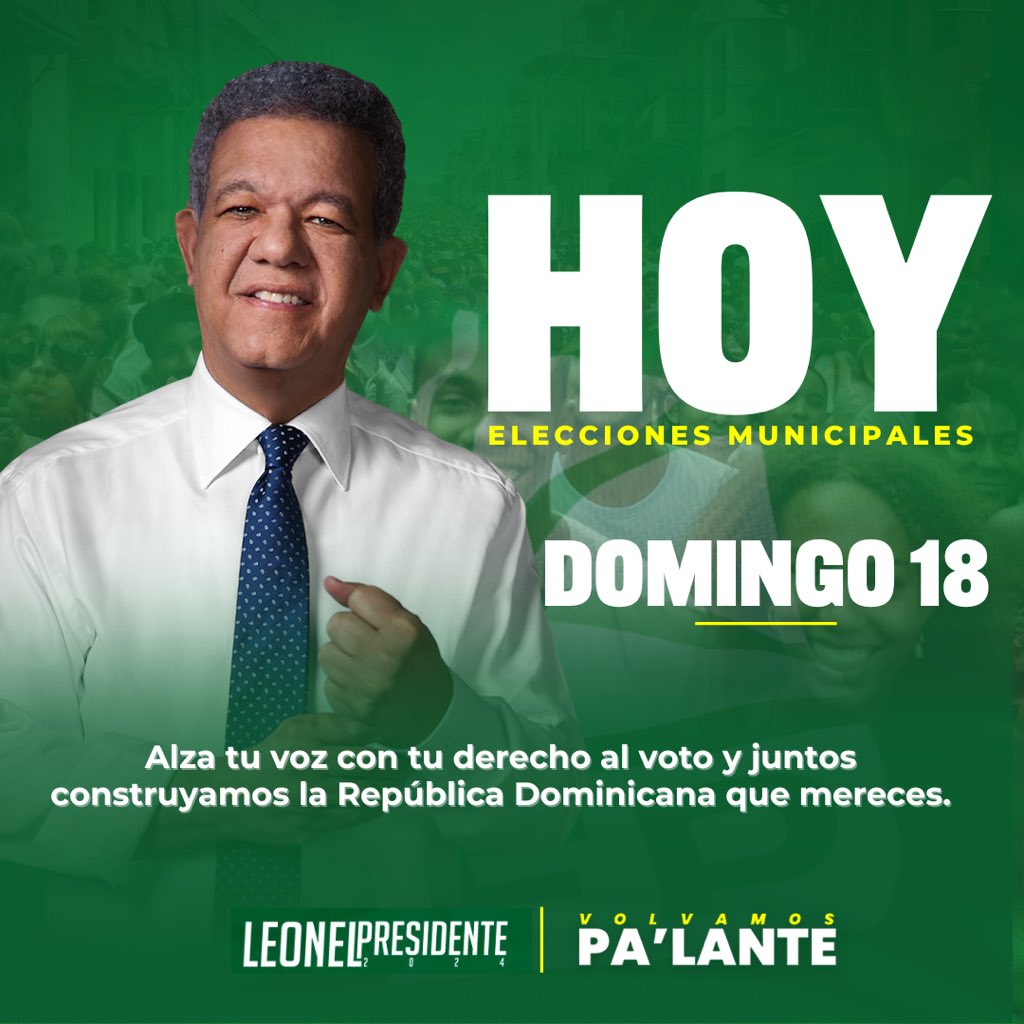 Hoy, 18 de febrero, hago un llamado a todo el pueblo dominicano a acudir masivamente a las urnas a ejercer su derecho al voto para escoger los alcaldes y las alcaldesas de su preferencia y con ello continuar el proceso de fortalecimiento de nuestra democracia.
