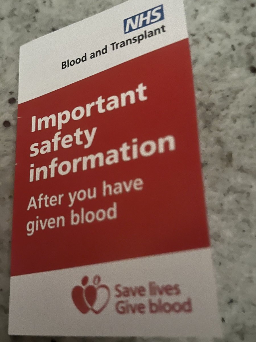 Just finished donating blood. Doesn’t take long, can help save a life. Would encourage anyone who can donate to do so. Staff as always very friendly and put you at ease ⁦<a href="/NHSBT/">NHS Blood+Transplant</a>⁩