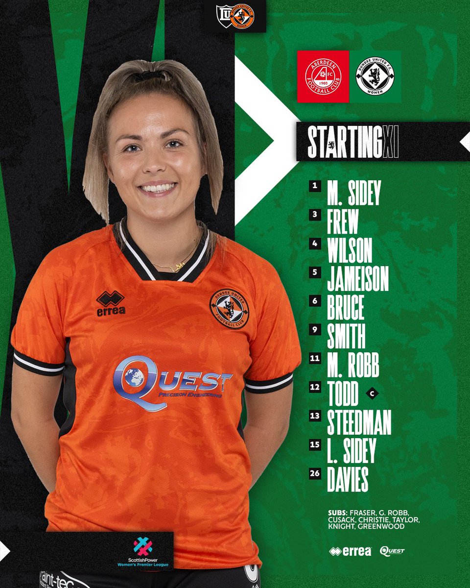 📋 Our 𝐬𝐭𝐚𝐫𝐭𝐢𝐧𝐠 𝐗𝐈 to take on Aberdeen at Balmoral Stadium!

2️⃣ changes from Spartans  
⚔️ Bruce comes into midfield
🏃‍♀️ Megan Robb also returns

🗞️ | #DUFCW