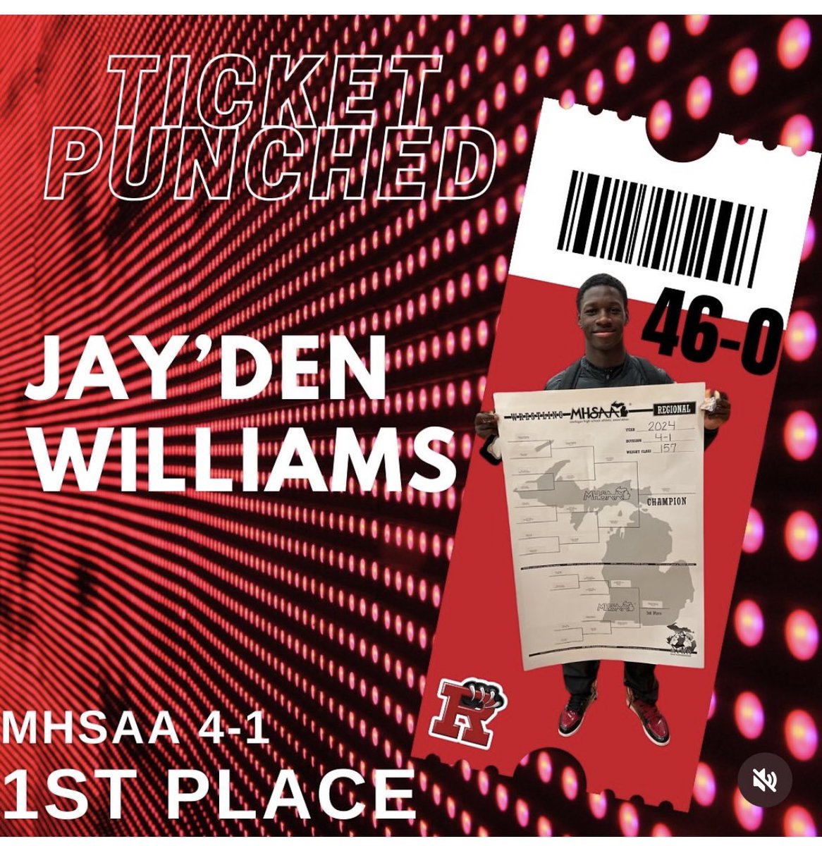 Congratulations to our 2026 DB Jay’Den Williams on coming in 1st Place in the wrestling regionals . Also, punching his ticket for the 2nd year straight to the State wrestling finals ! 2 sport STUD!!! #UCOC