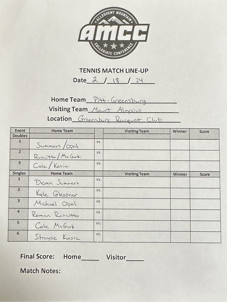 It’s Game Day!!

Men’s tennis opens up the season with a BIG conference home match against Mount Aloysius!

We will kick off with doubles at 1:30pm!