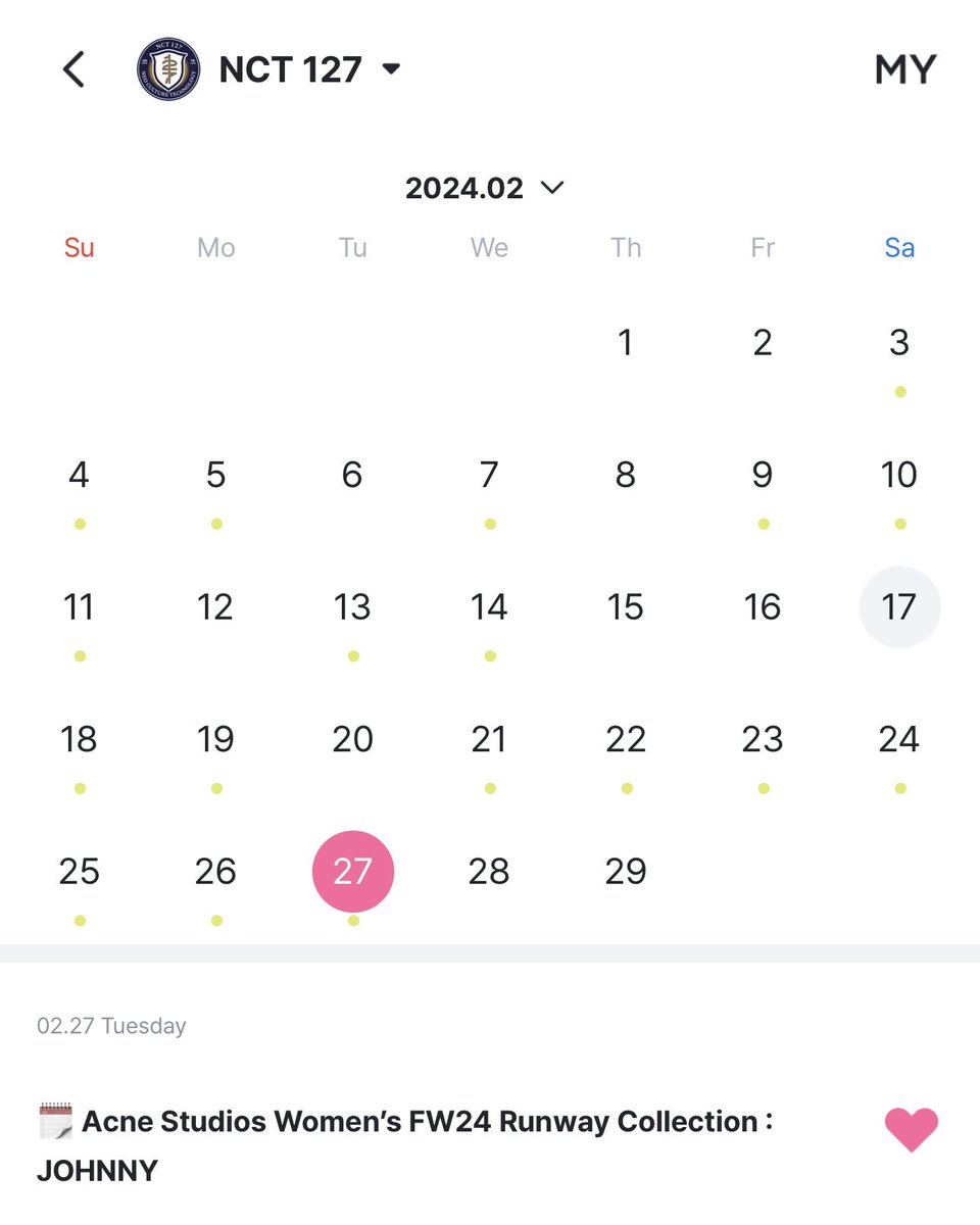 JohnnyNCTCol's tweet photo. |AGENDA|240217
Actualizaciรณn de la programaciรณn de SMTOWN respecto a Johnny: 27 de febrero: Colecciรณn de pasarela OI24 para mujer de Acne Studios.
#JOHNNY #์๋ #NCT127 #NCT #JOhnFam #JohnSeo #์์ #์ํธ #SeoYoungHo #Kpop
---
V. 209_archive
5โต5 https://t.co/qib6Tfms0S